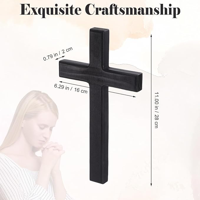 BESPORTBLE Wooden Cross for Wall: 11 Inch Hanging Large Cross, Rustic Christian & Catholic Wall Mounted Decor, Religious Wood for Home, Bedroom, Prayer Room - Party Decor (Black)