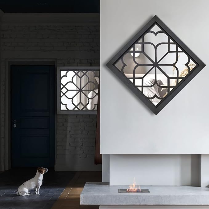 Wocred 2 PCS Square Wall Mirror,Gorgeous Rustic Farmhouse Accent Mirror,Black Entry Mirror for Bathroom Renovation,Bedrooms,Living Rooms and More(20”x20”)