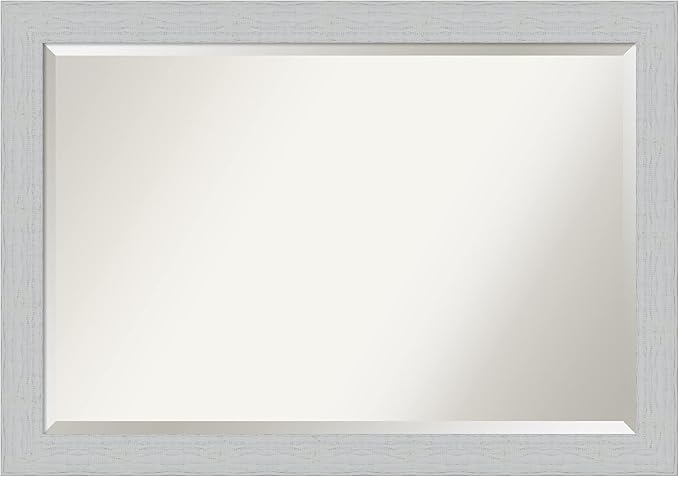 Amanti Art White Wall Mirror 28x40 Shiplap White Rectangle Bathroom Mirror for Wall Decor Living Room, Large Cottage Wood Frame, Hangs Horizonally and Vertically, Bathroom Decor, Beveled Edge