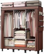Portable Closet, 51.18" Large Capacity Clothing Storage Organizer with 3 Hanging Rods 6 Shelves 18 Side Pockets, Dustproof Sturdy Wardrobe for Bedroom Dorm Rental Apartment (Coffee, Large)