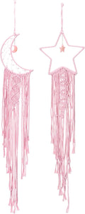 PATIKIL Moon Star Dream Catcher Decor, 39" Boho Dream Catcher Macrame Woven Wall Hanging for Home Decor Bedroom Accessories Cafes Wedding Decoration, Pink