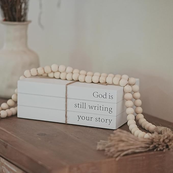 Decorative Books for Home Decor, Wooden Faux Book for Decoration, Farmhouse Stacked Display Books (God is still writing your story)