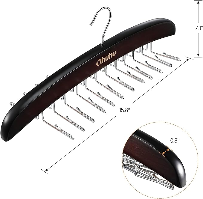 Tie Rack Hanger for Closet: Ohuhu 24 Folding Hooks Tie Hangers for Men Wooden Tie Holder Organizer Space Saving Necktie Storage 360 Degree Rotating Ties Belts Scarves Tank Tops Accessories-Walnut