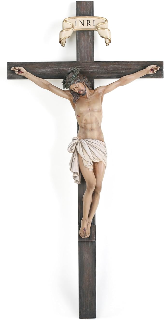 BC Catholic Crucifix Wall Cross 16" H Jesus Christ Indoor Home Decor Religious Collectable Gifts Renaissance Sculpture Handmade by Buildclassic