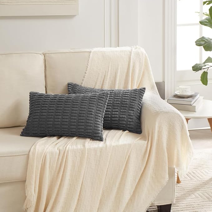 Fancy Homi 4 Packs Decorative Throw Pillow Covers for Living Room Couch Bed, Modern Farmhouse Boho Home Décor Accent Cushion Case, 24" x 14", Dark Gray