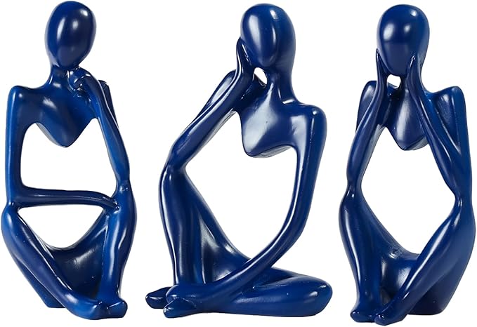 BMLCGJ Thinker Statue Gold Decor Abstract Art Sculpture, Golden Resin Collectible Figurines for Home Living Room Office Shelf Decoration,Great Gifts Ideas (Blue)