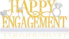 Teenyyou Happy Engagement Sign Gold Engagement Table Decor Metal Centerpiece with Wooden Base Home Desk Decor Tabletop Ornament Elegant Blessing Gift for Bride and Groom Wedding Shower Ceremony Party