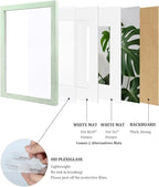 Egofine 11x14 Picture Frames Set of 4, Made of Solid Wood Covered by Plexiglass 5x7 and 8x10 with Mat or 11x14 without Mat, for Table Top Display and Wall Mounting Photo Frame Rustic Green
