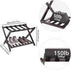 Smuxee Fully Assembled Brown Luggage Rack, Upgraded Bamboo Foldable Suitcase Stand with 5 Nylon Straps, Luggage Holder with Shelf for Guest Room Bedroom Hotel