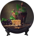 WineDecorative Plate Holder, 10 Inch, Cheese and Walnut Wine Round Display Plate, Table Top Plate Decor with Stand, for Kitchen Party Coffee Table Decor Art