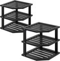 VERTORGAN 3 Tier Bamboo Corner Shelf(2 Pack),Dish Drying Rack,Plate Organizer,Kitchen Spice Rack for Countertop and Cabinet(Black)