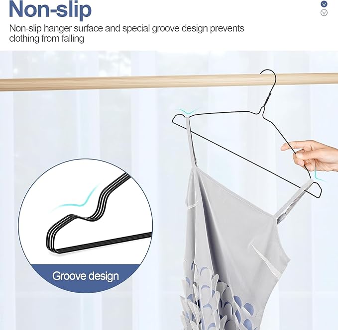 SPECILITE Wire Hangers 150 Pack, Metal Wire Clothes Hanger Bulk for Coats, Space Saving Metal Hangers 16.7 Inch Ultra Thin Non Slip with Groove, for Standard Size Suits, Shirts, Pants, Skirts-Black