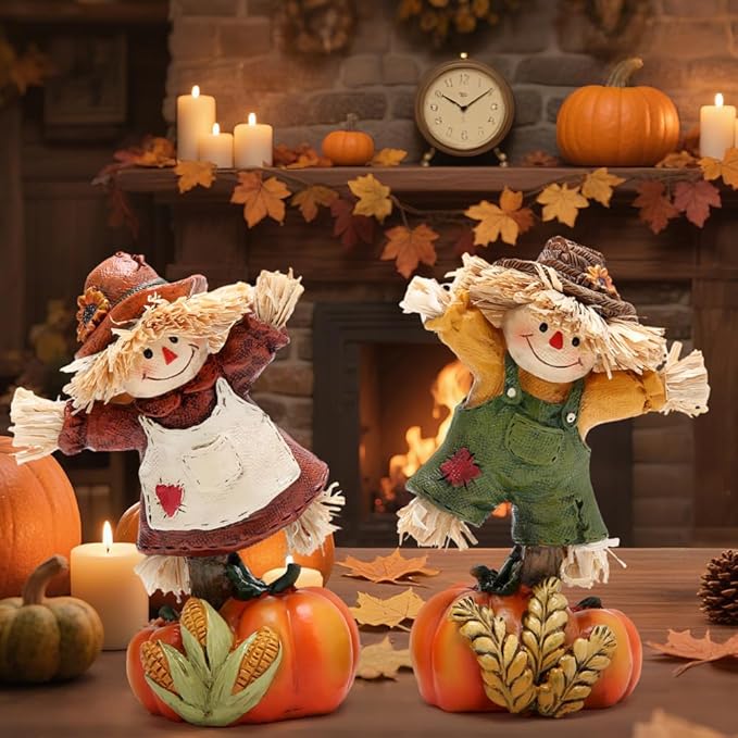 Hodao Collectible Thanksgiving Pumpkin Scarecrow Figurines Harvest Scarecrow Decoration Fall Decorations for Home Handcrafted Artistry Decor Thanksgiving Gifts Tabletop Decor