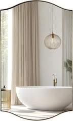 ANDY STAR Rectangle Scalloped Mirror, 24"x40" Brushed Gold Bathroom Mirror in SUS304 Stainless Steel Metal Frame, Brass Vanity Mirror with Unique Arched Top Design
