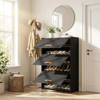 6-Tier Shoe Storage Cabinet with Hard Flip Doors, Fabric Cover, Holds 18–24 Pairs, Enclosed Dustproof Shoe Rack Organizer for Entryway, Closet & Bedroom, Shoe Shelf, Black, 27.8" x 12.0" x 41.9"