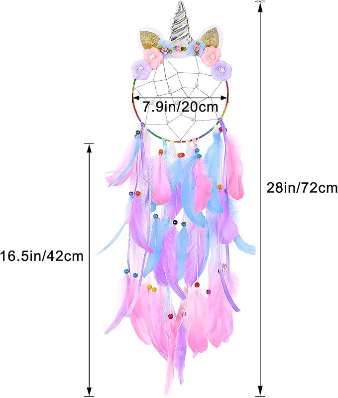 QtGirl Dream Catchers for Kids Unicorn Wall Decor for Girls Bedroom Flower Feather Wall Hanging Decoration