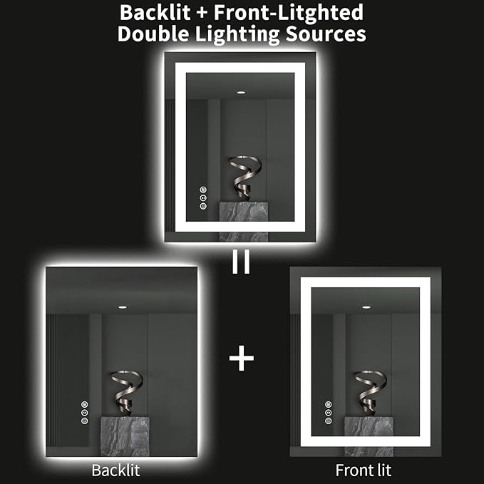 LOAAO 28"X32" LED Bathroom Mirror with Lights, Anti-Fog, Dimmable, Backlit + Front Lit, Lighted Bathroom Vanity Mirror for Wall, Memory Function, Tempered Glass, ETL Listed