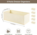 6 Pack Dresser Organizers - Drawer Organizers for Clothing & Baby, Woven-Fabric Storage Drawers (Beige