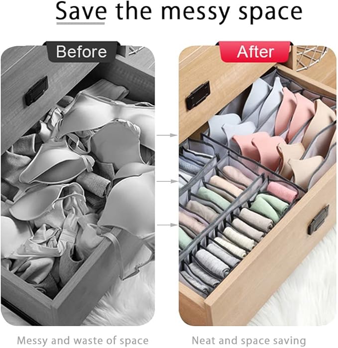 HSLFUAI 10 Pack Drawer Organizer for Bra, Underwear, Sock,Tie Foldable Closet Organizer Drawer Soft Fabric Dresser Drawer Divider Bins for Bra Underwear Socks Ties (10PCS Bra+Underware+Socks)