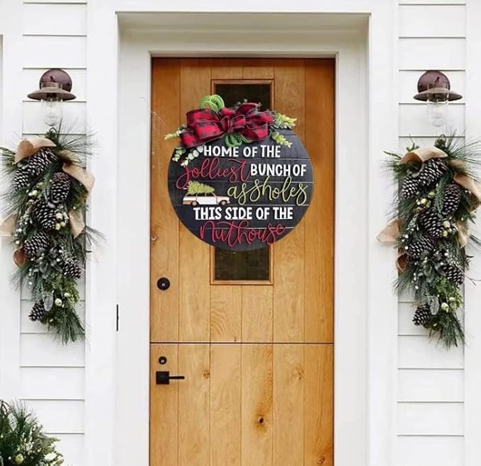National Lampoon's Christmas Vacation Holiday Decor Wooden Wreath ，Christmas Wooden Hanging Sign Door Decoration Wreath，Christmas Wreath for Home Indoor Outdoor Decoration (A)1