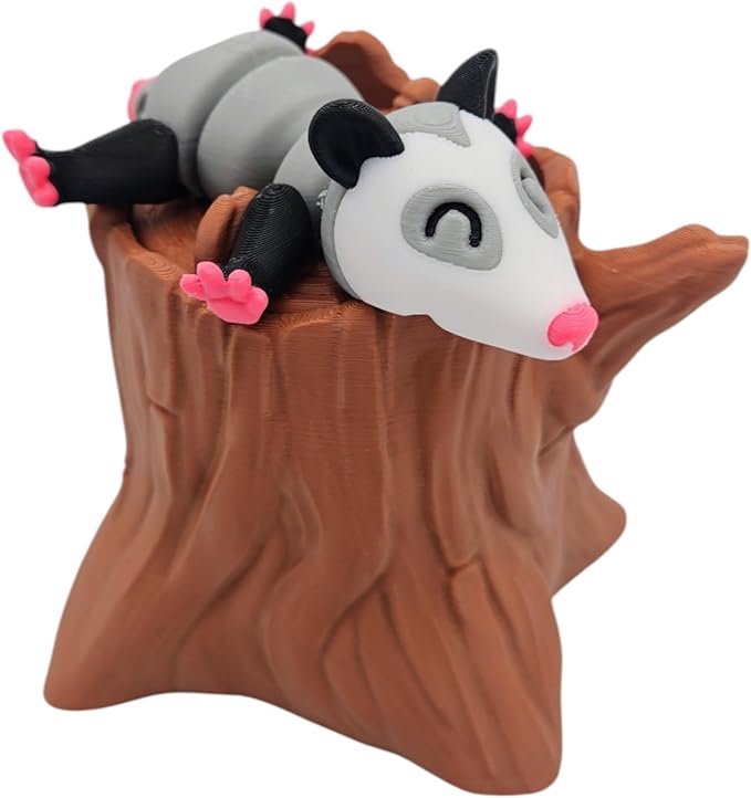 Articulating Animals Raccoon, Fox, Panda, Skunk, Possum with Containers - 3D Printed Articulated Joints ADHD, Autism, Relief Anxiety, Collectible Figurines (Possum Tree Stump)