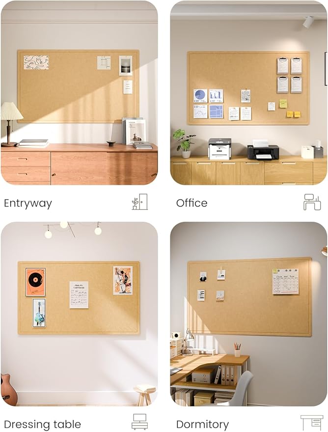 Fluxynara Large Bulletin Board, 59" x 35.4" Cork Board Alternative with 24 Safe Removable Adhesive Tabs, Foldable Felt Pin Board for Home Office, Classroom, Bedroom,Entryway for Walls—Mustard Yellow