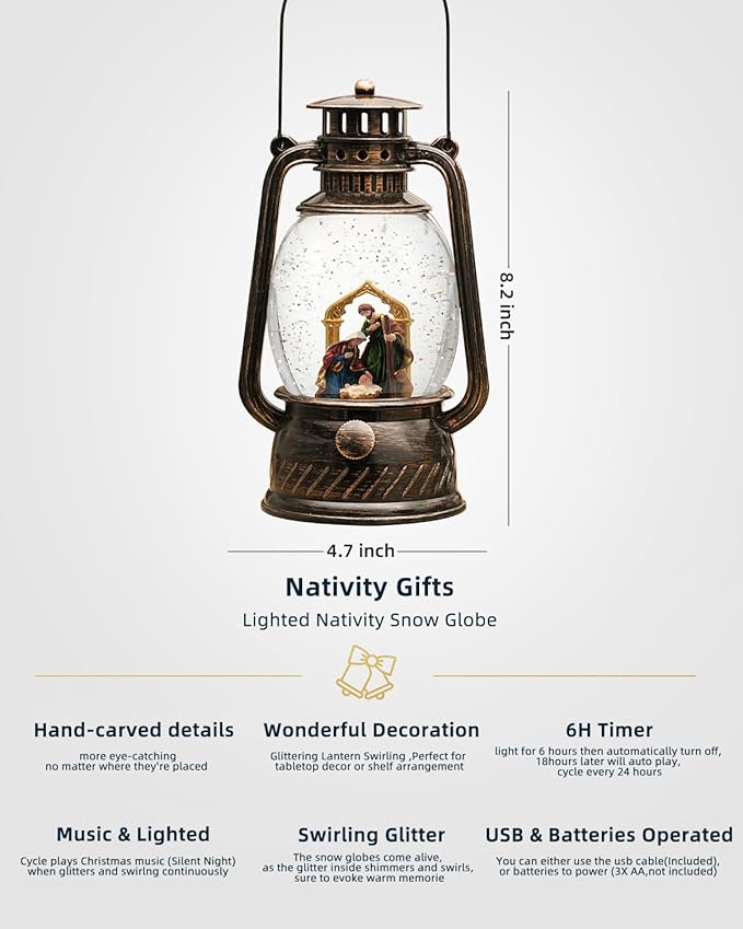 Christmas Decorations Nativity Snow Globe,Musical Christmas Snow Globes Light Up Glitter 6H Timer Nativity Scene Religious Decor Gifts