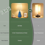 Small Bedside Table Lamp for Bedroom-Reading Desk Lamp Set of 2,with 3 Color Temperatures,15.5" Nightstand Ceramic Lamp with Fabric Shade for Kids Room,Living Room,Dorm,Home Office(Blue+White)