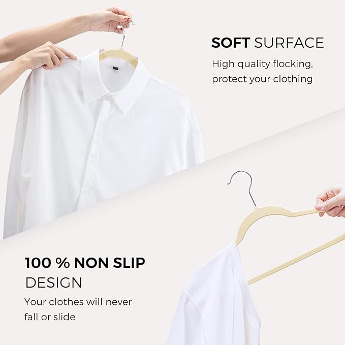 HOUSE DAY Premium Velvet Hangers 100 Pack Beige, Non-Slip Flocked Felt Hangers, Sturdy Clothes Hanger with 360° Rotatable Hook, Heavy Duty Durable Slim Coat Hanger for Closet Space Saving