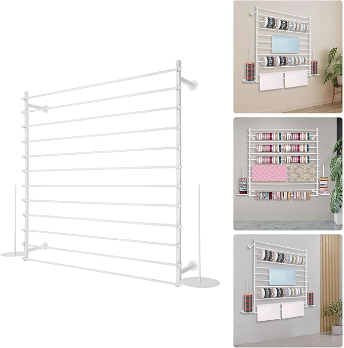 12-Tier Wall Mounted Scarf Rack, Scarf Display Rack, Towels Storage Hanger, Commercial Hijab Scarf Holder Organizer Space Saving for Retail Stores, Boutiques, Home (White, 47in Width)