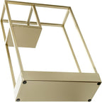 MyGift Modern Brass Tone Metal Entryway Umbrella Rack with Geometric Design, 13 x 5-inch Wide Rectangular Freestanding Cane Umbrella Holder with Shelf for Small Umbrellas and Bottom Drip Catch Tray