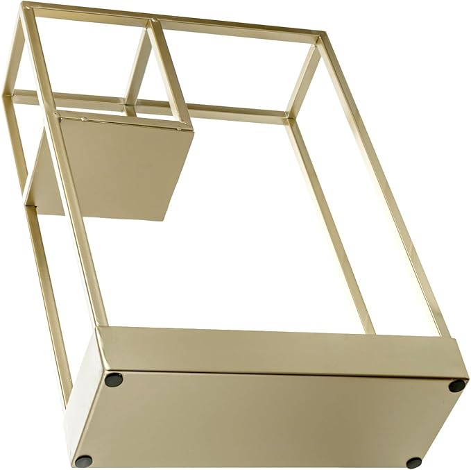 MyGift Modern Brass Tone Metal Entryway Umbrella Rack with Geometric Design, 13 x 5-inch Wide Rectangular Freestanding Cane Umbrella Holder with Shelf for Small Umbrellas and Bottom Drip Catch Tray