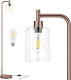 Ziisee Floor Lamps for Living Room - Industrial Standing Lamp with Glass Shade, Modern Floor Lamp with LED Bulbs, Farmhouse Floor Lamp for Bedroom, Tall Lamp for Office - Brown