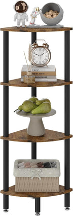IBUYKE 4 Tier Corner Shelf Stand,Industrial Corner Display Rack,Corner Bookshelf for Living Room, Bedroom, Kitchen, Home Office, Brown WBC014H