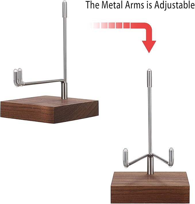 Hipiwe Crystal Display Stand Adjustable Metal Arms Display Stand Easel with Wooden Base for Displaying Geodes Rock Mineral Agate Coral Seashell and Small Collectibles,2.6"x2.6"x4.1"