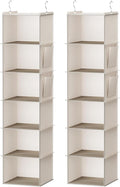 YOUDENOVA Hanging Closet Organizer, 6-Shelf Closet Hanging Storage Shelves, 2 Packs, Beige