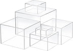 Geelin 6 Pack Acrylic Risers for Display Acrylic Cube Boxes Risers Display Stands with Hollow Bottoms Decorative Stand for Jewelry Candy Table Decor 6 Sizes(Clear,3 to 8 Inch,Square)