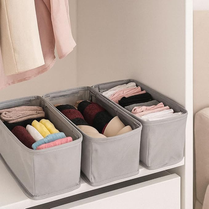 4-Pack Foldable Drawer Organizers with Metal Frame Support – Sturdy Fabric Storage Bins for Socks, Underwear, Baby Clothes & Belts, Closet Dividers (Grey) (11.8 x 5.9 x 4.21 inc)