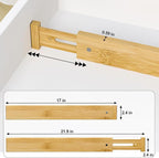 Ruichang Bamboo Kitchen Drawer Divider 4 Pack,17-22" Adjustable Dresser Drawer Organizer for Bathroom,Bedroom,Natural,2.4 inch High