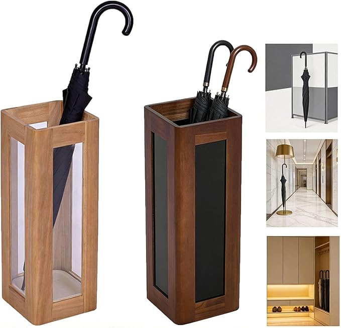 Umbrella Stand with Removable Plastic Drip Tray, Spacious Storage Bucket, for Home Entryway Decoration and Hotel Lobbies, Features a Solid Wood Umbrella Bucket, Acrylic Frame(Natural)