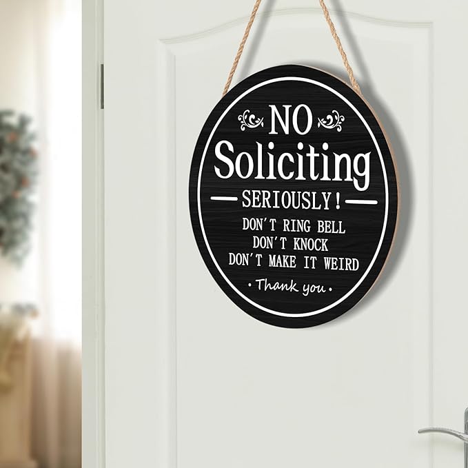 Funny No Soliciting Sign for House 12"x12" Do not Knock or Ring Doorbell Wooden Signs for Front Door Rustic No Soliciting Welcome Sign Hanging Decorations for Home Yard Garden Farmhouse Porch