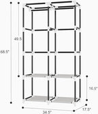 Portable Closet for Hanging Clothes, Portable Wardrobe Closet with Cover, 4 Storage Shelves, 2 Hanging Rods and 8 Side Pockets Easy Assembly and Sturdy Free Standing Closet for Bedroom Brown
