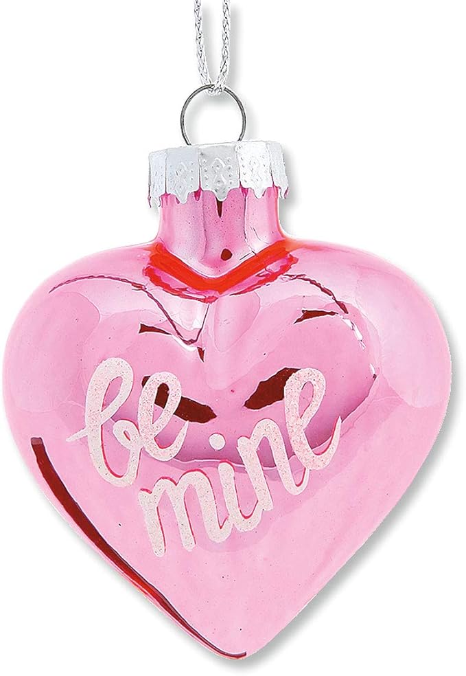 Lillian Vernon Glitter Words Blown Glass Valentine’s Day Ornaments - Handcrafted Hanging Tree Decorations, Heart Glitter Words Holiday & Party Decor, 2.5 in, Pink & Red, 12-Piece Set