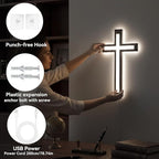 MoSavris Crucifix Wall Cross, Handmade Wood Cross with LED Light, Wall Decor for Faith and Blessing, Christian Gifts, 13 Inch