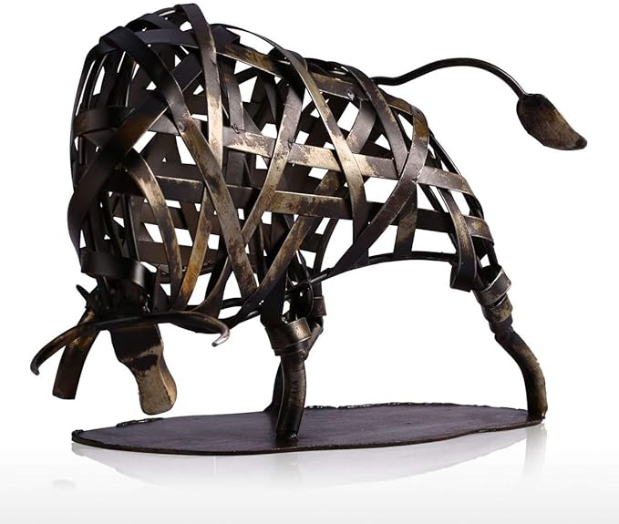 Tooarts Metal Modern Sculpture Iron Braided Cattle Home Handmade Statue Crafts