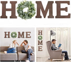 Wooden Home Sign Wall Hanging Decor Letters for Wall Art with Artificial Eucalyptus Wreath Rustic Decor Farmhouse for Living Room Kitchen Point Housewarming Gift(Brown)