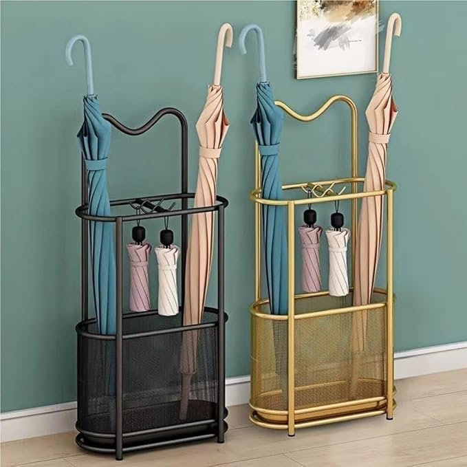 Metal Umbrella Holder, Umbrella Rack with Non-slip Pads, Umbrella Stands with Hook, Freestanding Umbrella Basket for Entryway, Living Room(Black)