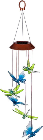 Evergreen Garden Beautiful Summer Colorful Dragonfly and Butterfly Solar Hanging Mobile - 5 x 5 x 26 Inches Fade and Weather Resistant Outdoor Decoration for Homes, Yards and Gardens