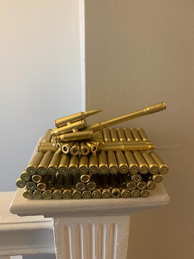 Bullet Shell Casing Shaped Army Tank Metal Sculpture,Great Decorative Artwork Model Gift for Home,Study Room Decorations (Gold Disc Style)