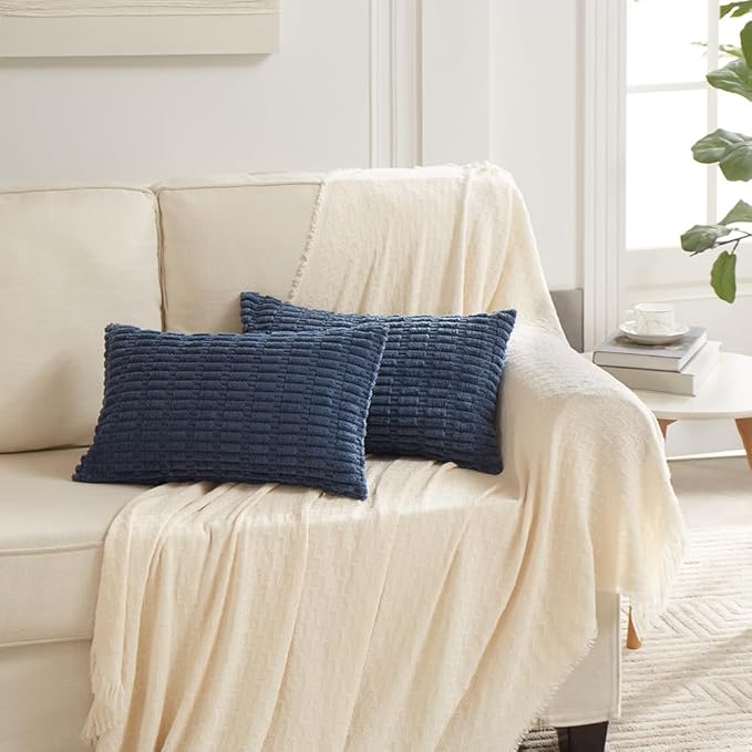 Fancy Homi 4 Packs Decorative Throw Pillow Covers for Living Room Couch Bed, Modern Farmhouse Boho Home Décor Accent Cushion Case, 20" x 12", Dusty Blue
